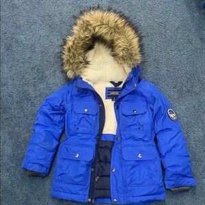 Lands End Winter Jacket ❄️ Royal Blue with Fur Hood